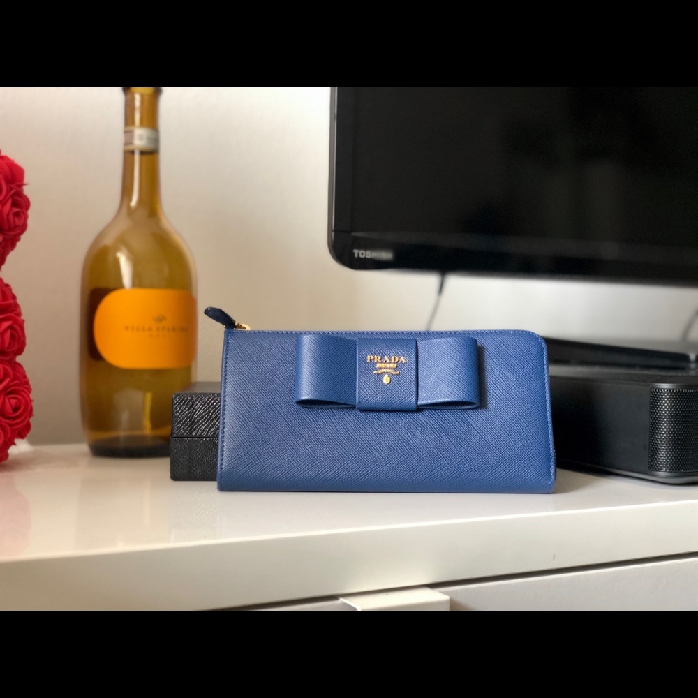 Prada Saffiano Ribbon Leather Zippy Zip Wallet